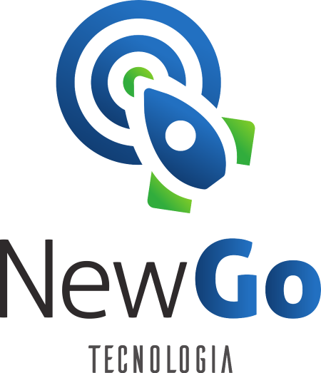 Logotipo da NewGo Tecnologia - Um alvo, um foguete e o texto NewGo Tecnologia